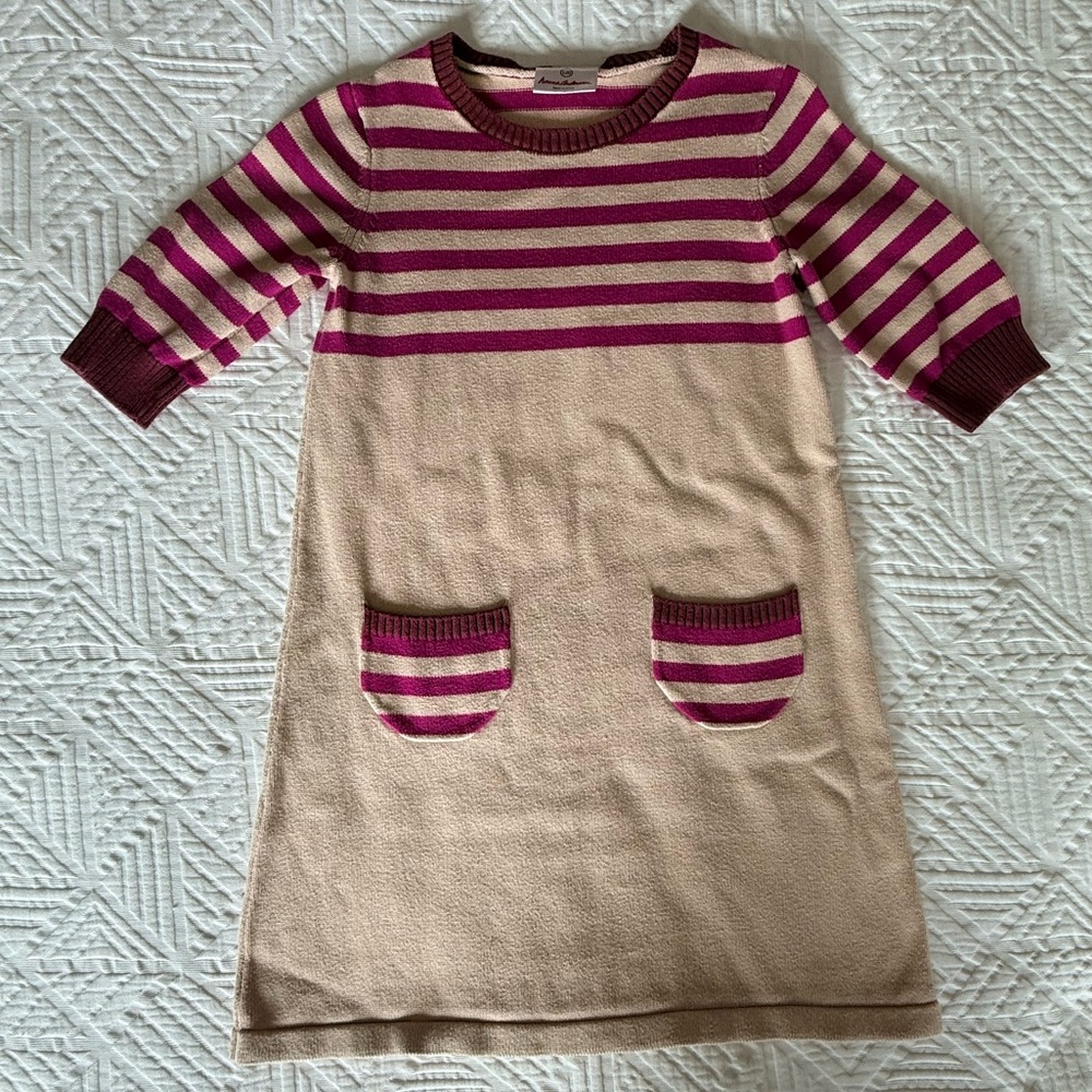 Hanna Andersson Beige and Pink Striped Knit Dress